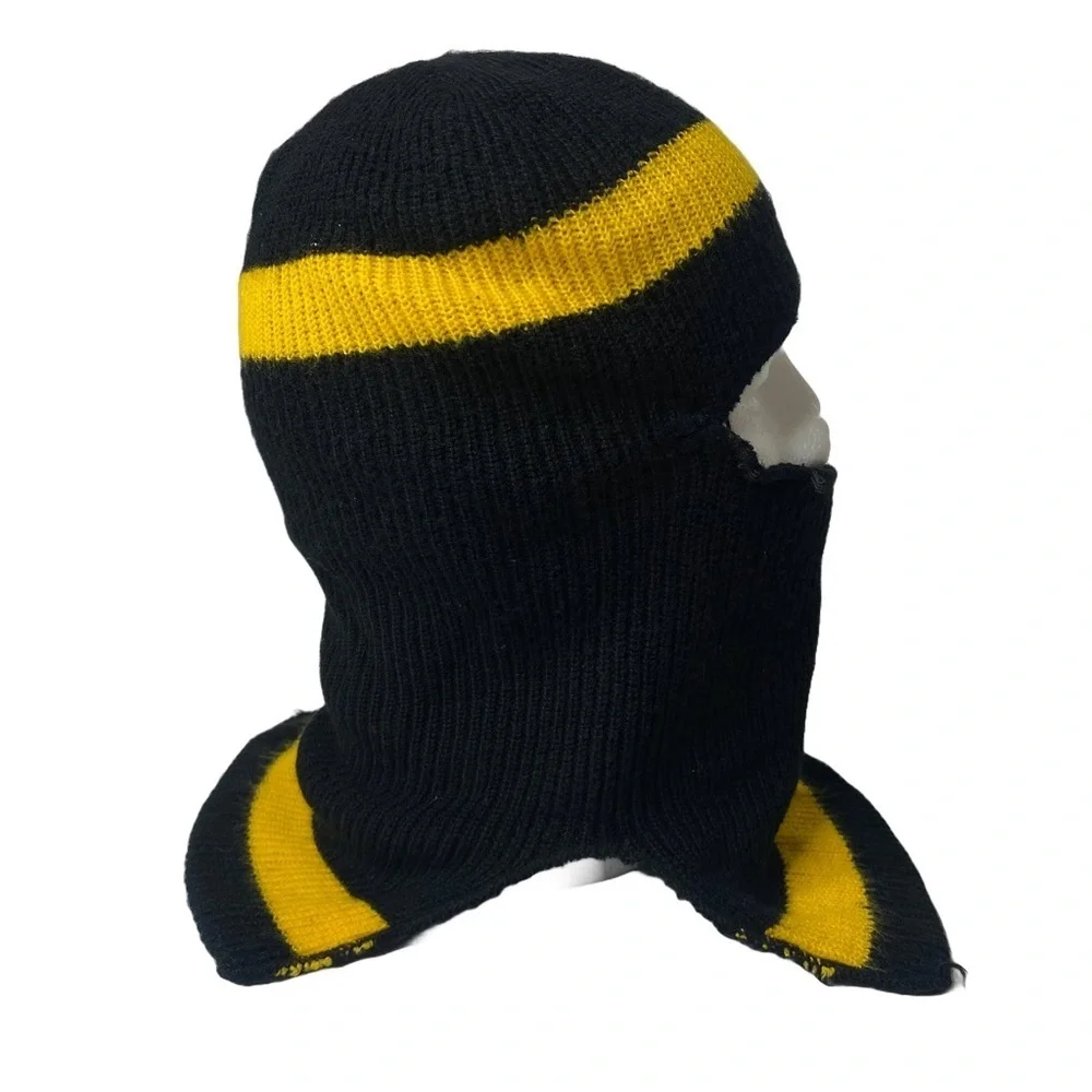 Vintage Snowmobile Full Face Winter Knit Ski Mask Balaclava Black & Yellow